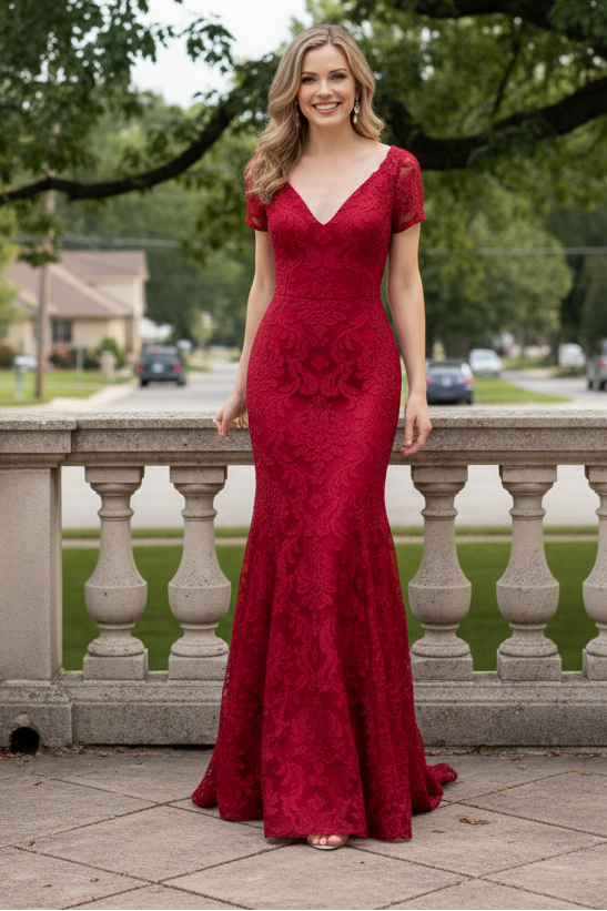Embroidered Lace Mermaid Evening Dress