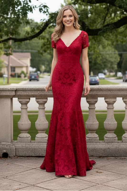 Embroidered Lace Mermaid Evening Dress