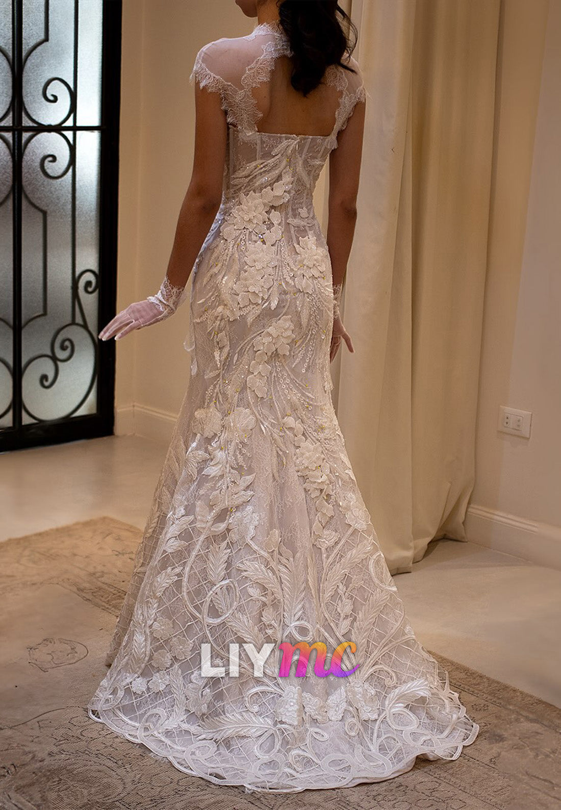 Lace Illusion High Neck Mermaid Wedding Dress