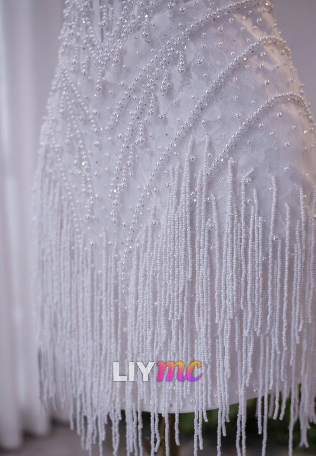 Strapless Beaded Fringe Mini Wedding Dress