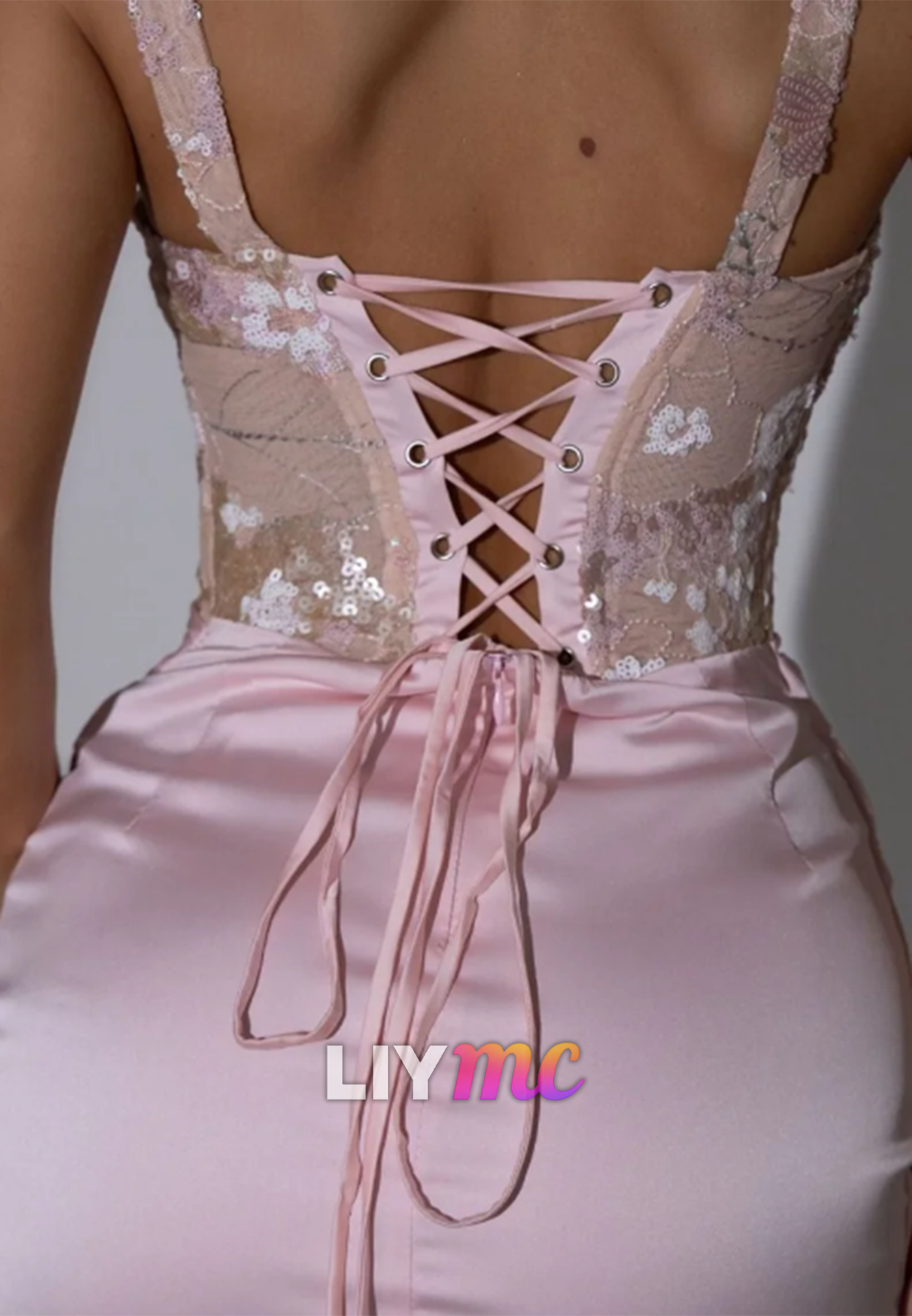 Sequin Lace Corset Mini Dress with Draped Satin Skirt