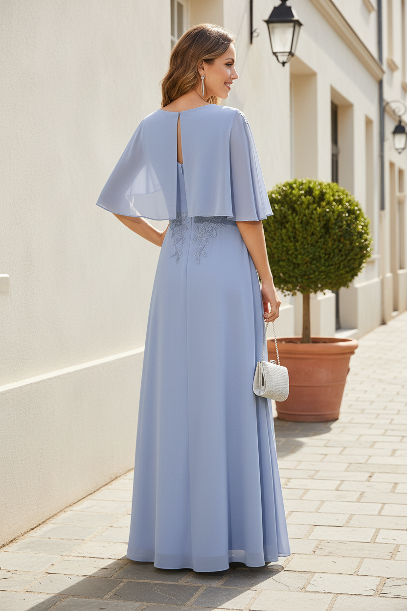 A-Line Chiffon Mother of the Bride Dress with Capelet