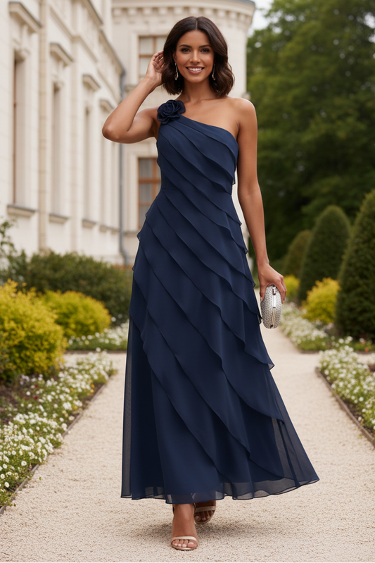 One-Shoulder Tiered Chiffon Maxi Dress