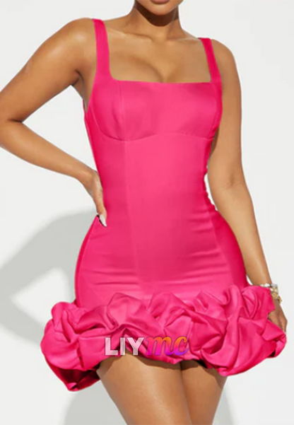 Ruffle Hem Square Neck Bodycon Mini Dress