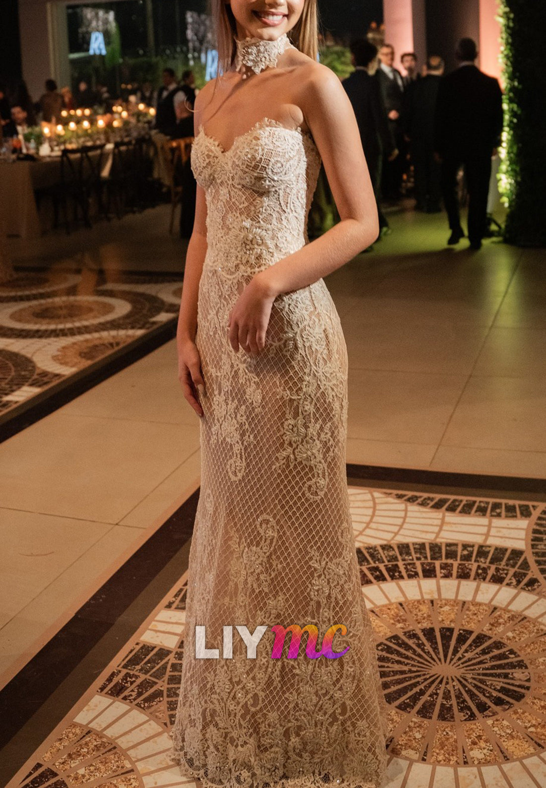 Strapless Lace Sweetheart Column Bridal Gown