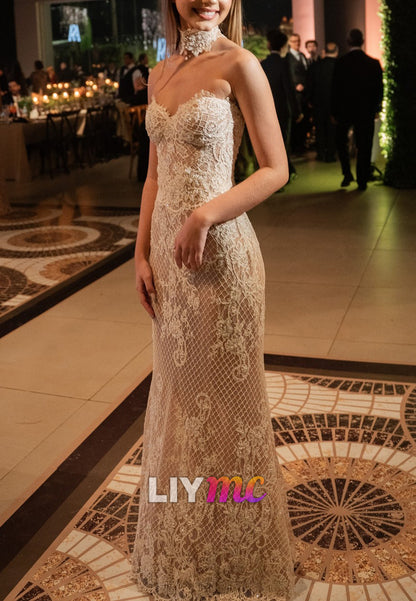 Strapless Lace Sweetheart Column Bridal Gown