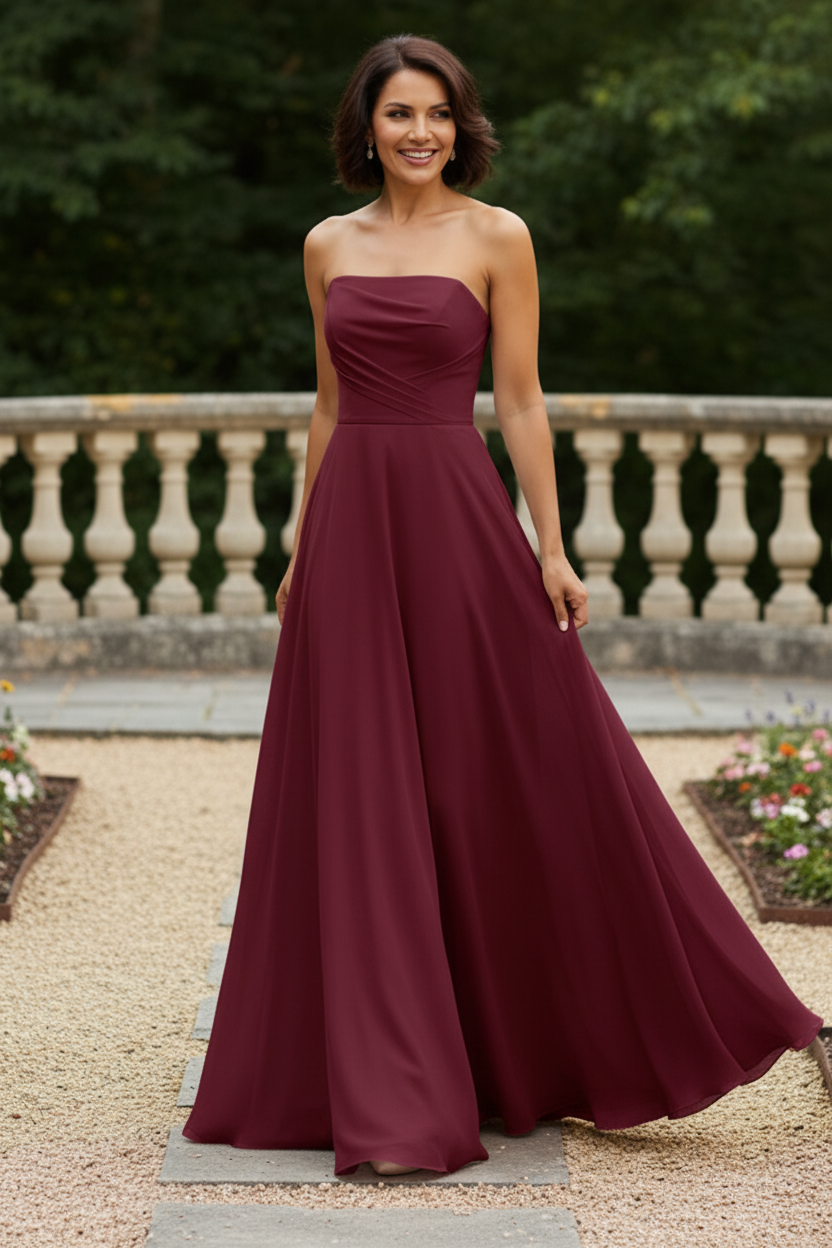 Strapless Chiffon A-Line Evening Dress with Pockets