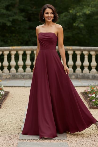 Strapless Chiffon A-Line Evening Dress with Pockets
