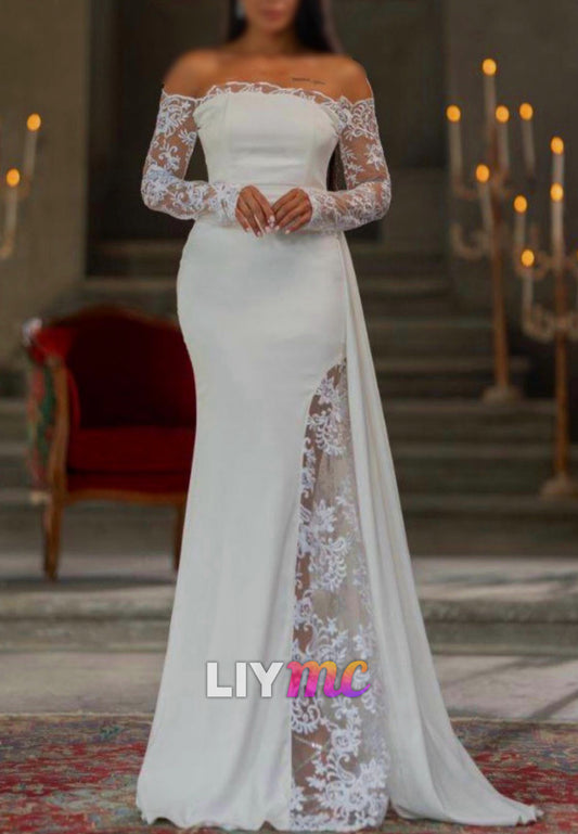 Off Shoulder Lace Long Sleeve Mermaid Wedding Gown