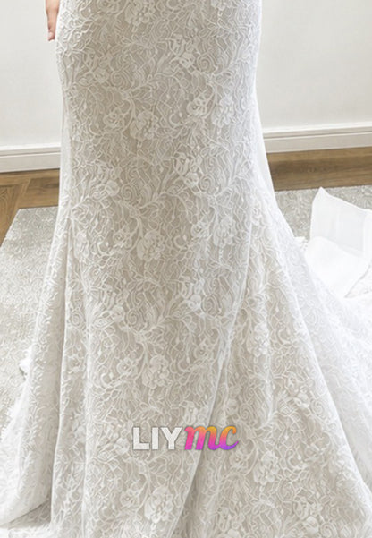 Strapless Sweetheart Lace Mermaid Wedding Gown with Train