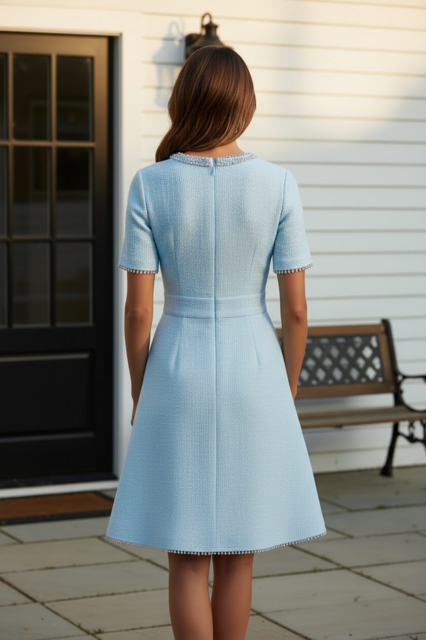 Tweed A-Line Dress with Beaded Neckline