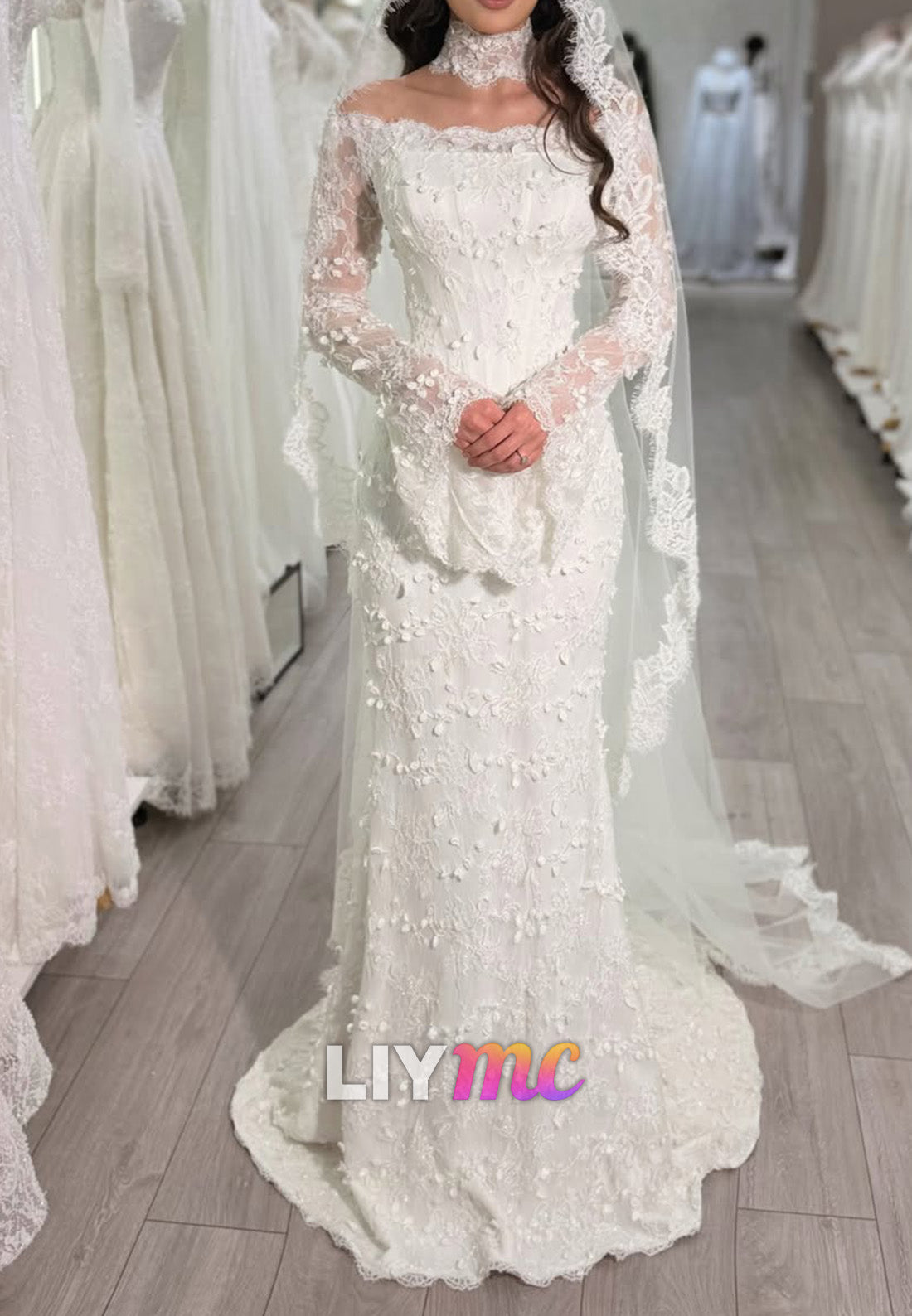Lace Off-the-Shoulder Long Sleeve Wedding Dress