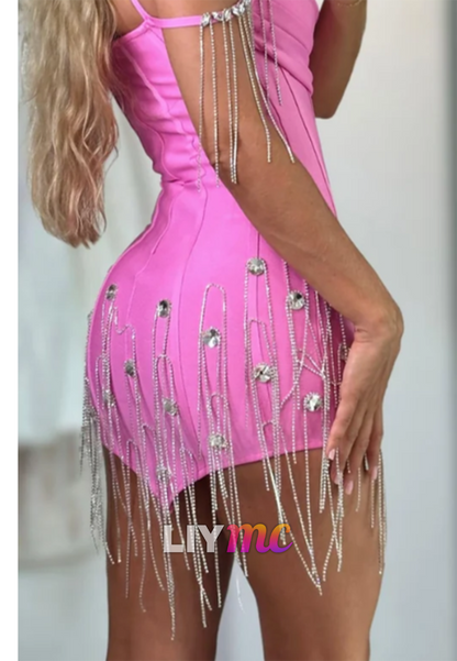 Rhinestone Fringe Sweetheart Corset Mini Dress
