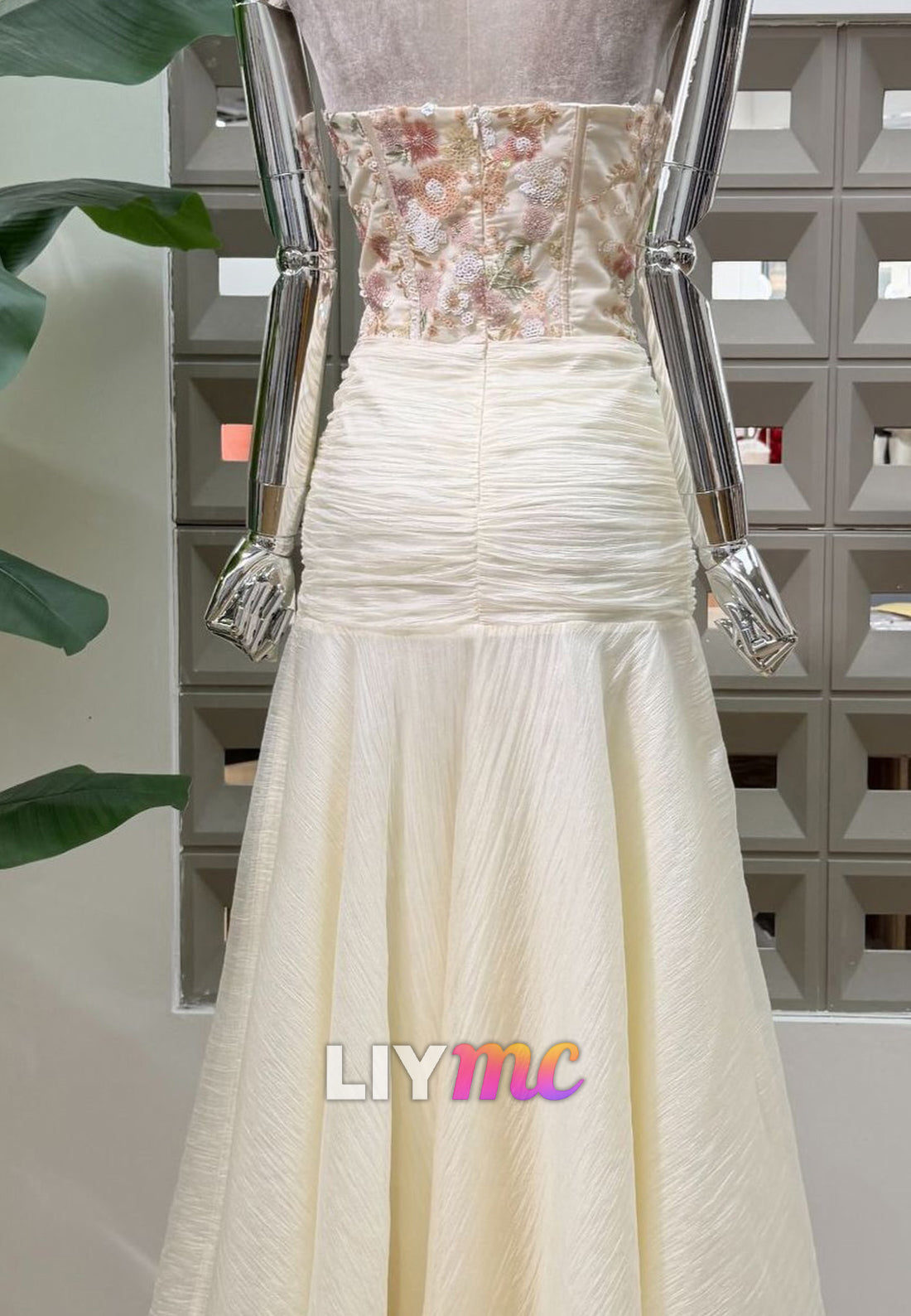 Strapless Floral Corset Chiffon Wedding Dress