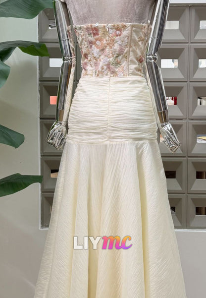 Strapless Floral Corset Chiffon Wedding Dress