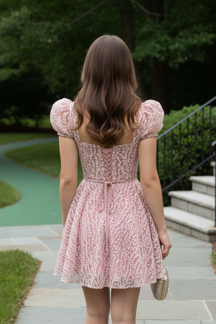 Floral Embroidered Puff Sleeve Mini Dress