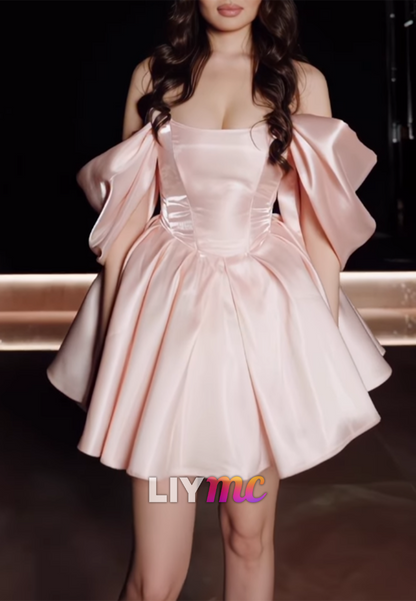 Corset Satin Off-the-Shoulder Puff Sleeve Mini Dress