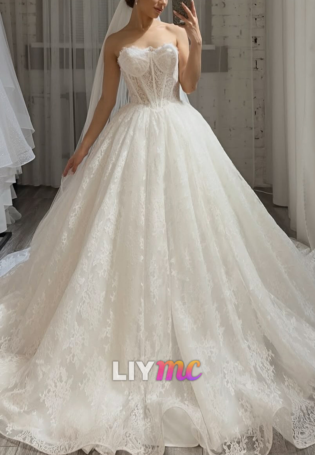 Convertible Ball Gown Wedding Dress with High-Neck Topper