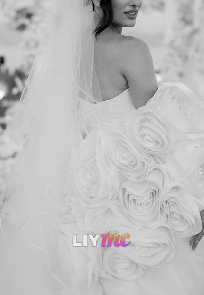 Strapless Mermaid Wedding Dress with 3D Roses