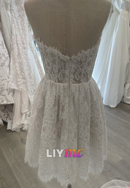 Strapless Lace Mini Dress with Eyelash Trim