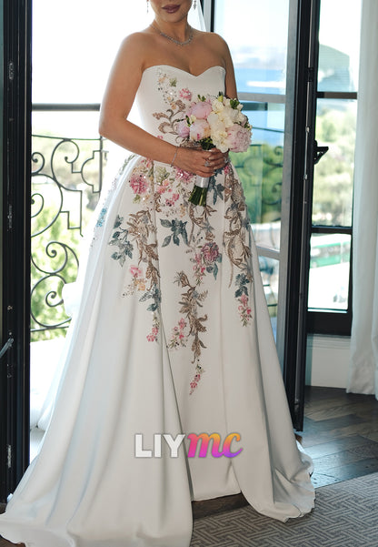 Strapless Sweetheart Embroidered A-Line Wedding Dress