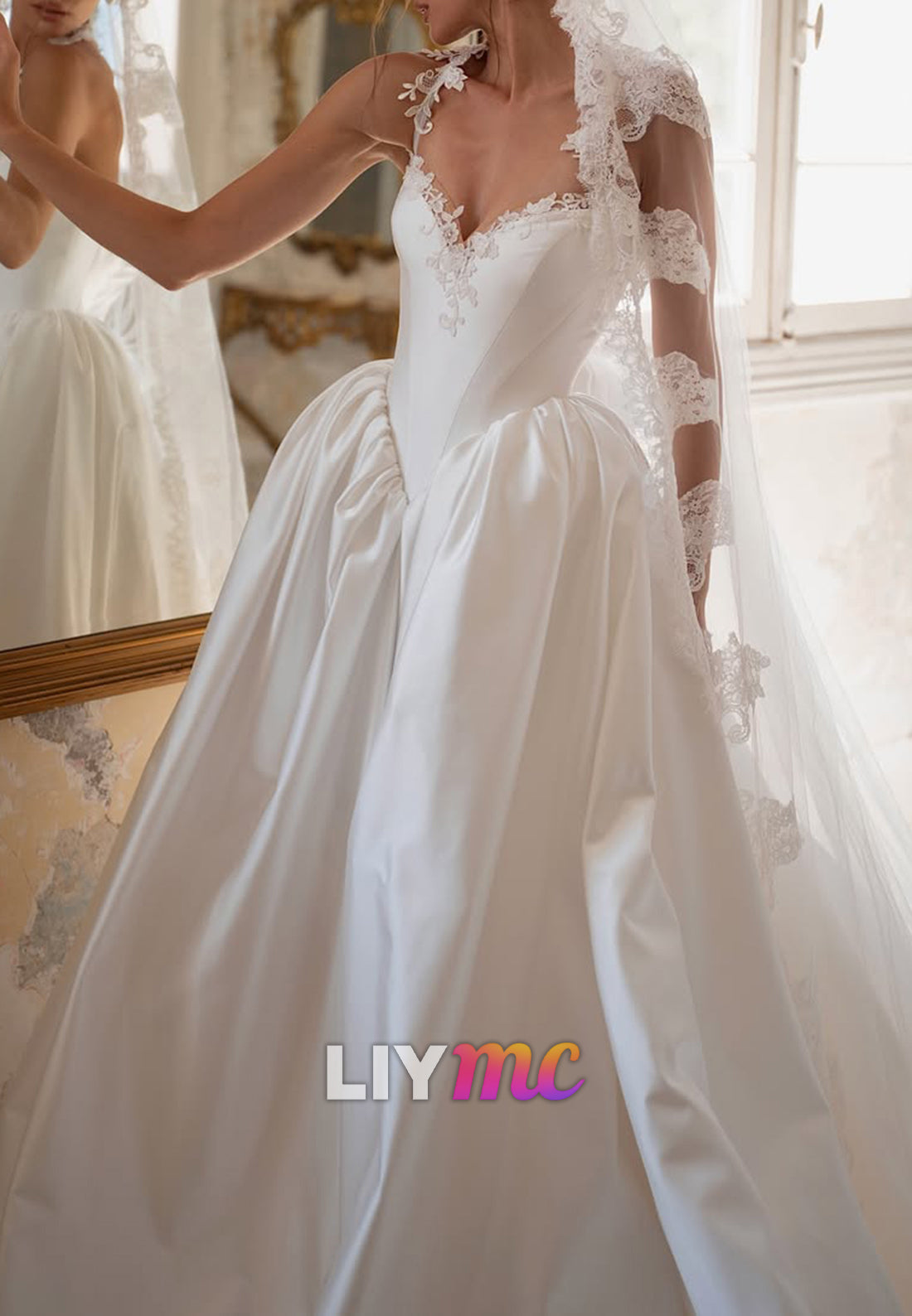 Basque Waist Ball Gown Wedding Dress with Lace