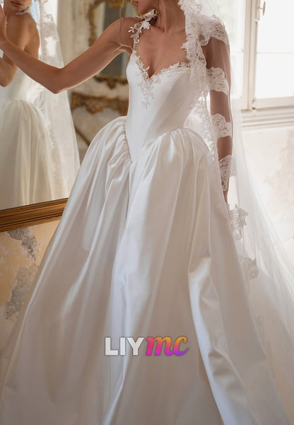 Basque Waist Ball Gown Wedding Dress with Lace