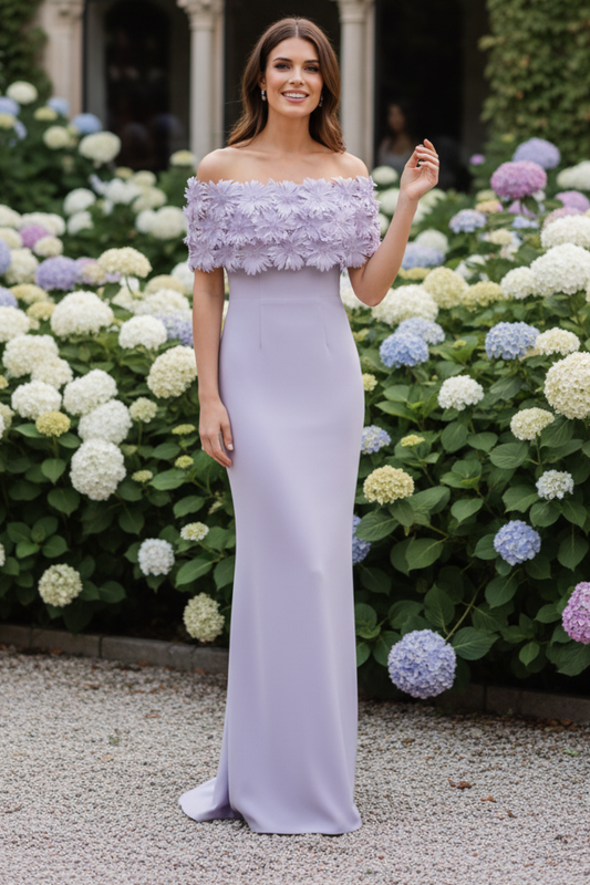 Off the Shoulder 3D Floral Evening Gown