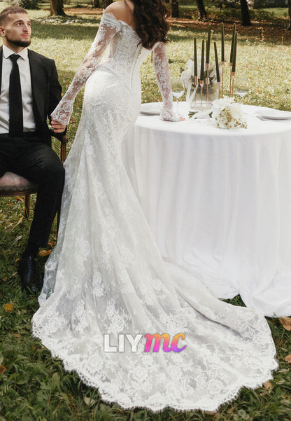 Off-the-Shoulder Lace Mermaid Wedding Dress