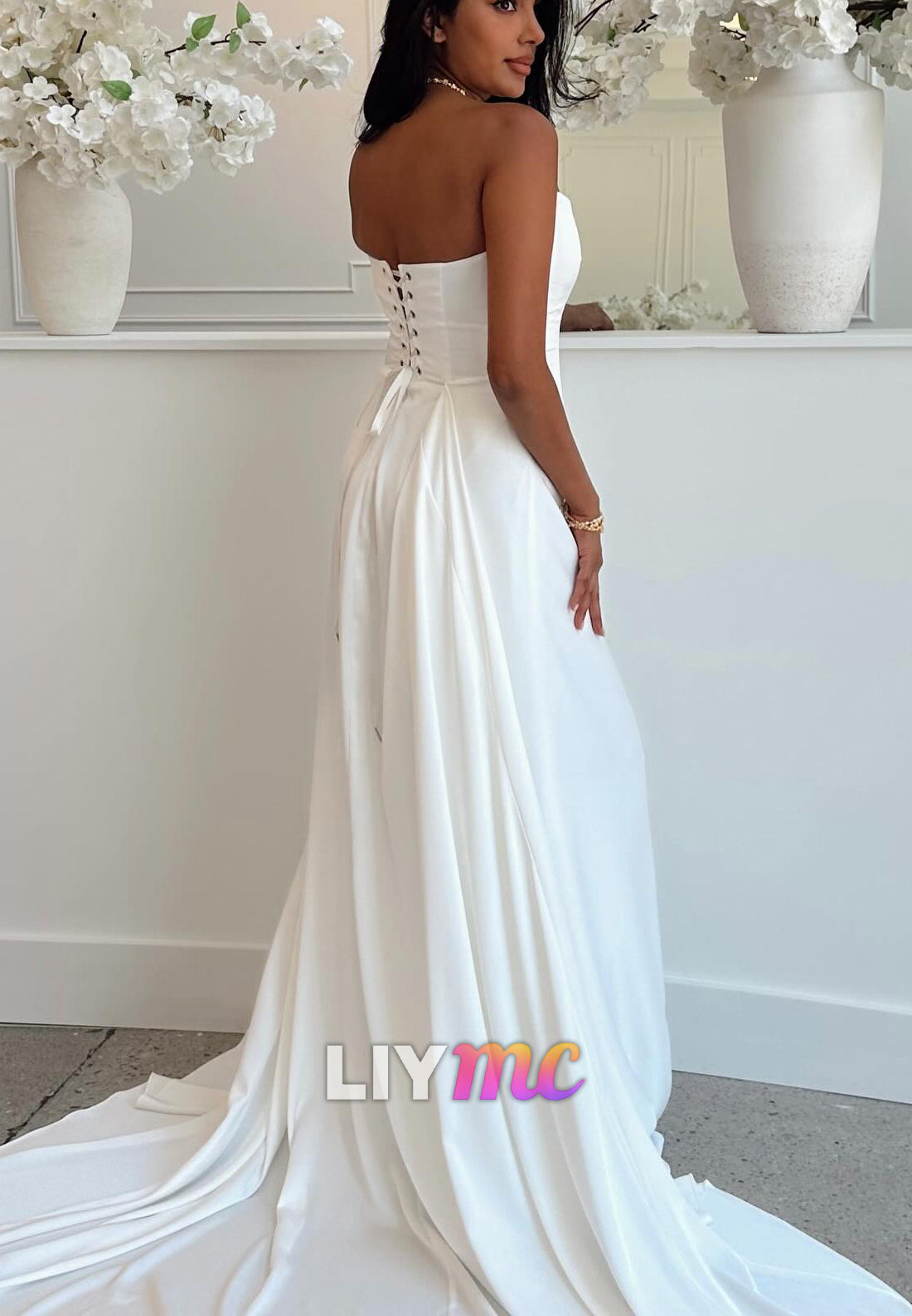 Strapless Satin A-Line Wedding Gown with Lace-Up Back