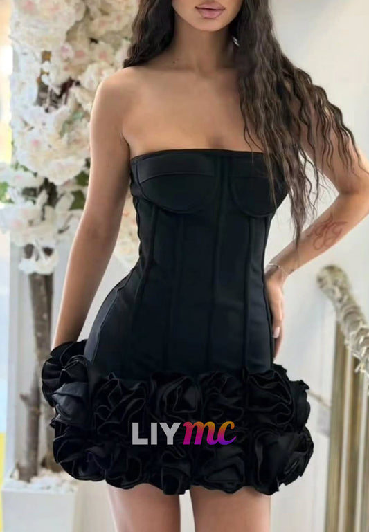 Strapless Corset Mini Dress with 3D Flower Skirt