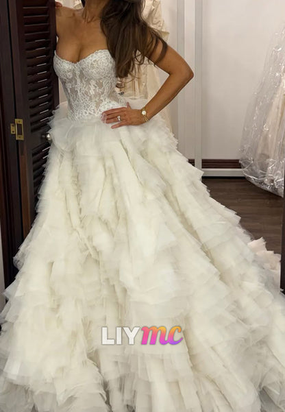 Tiered Ruffle Tulle Ball Gown Wedding Dress