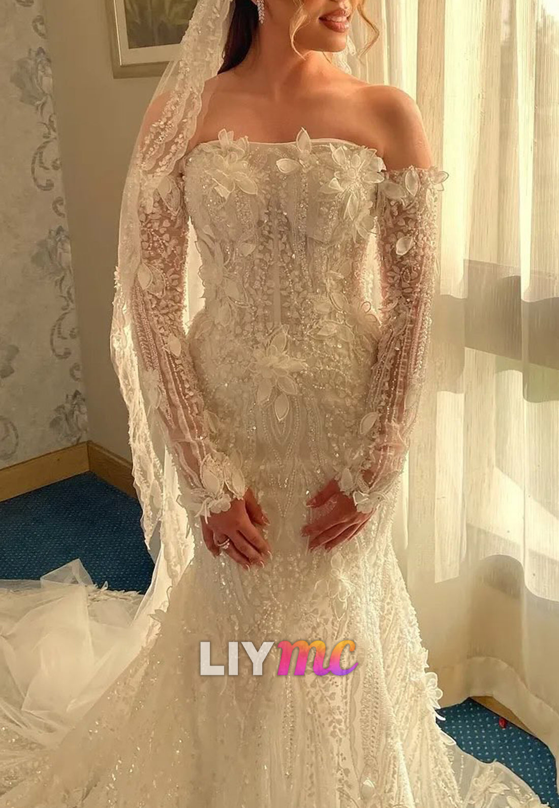 Strapless Mermaid Wedding Dress with Cathedral Train