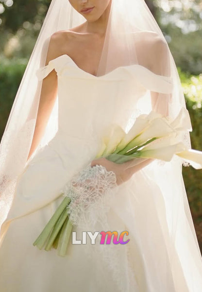 Off-the-Shoulder Draped A-Line Wedding Dress