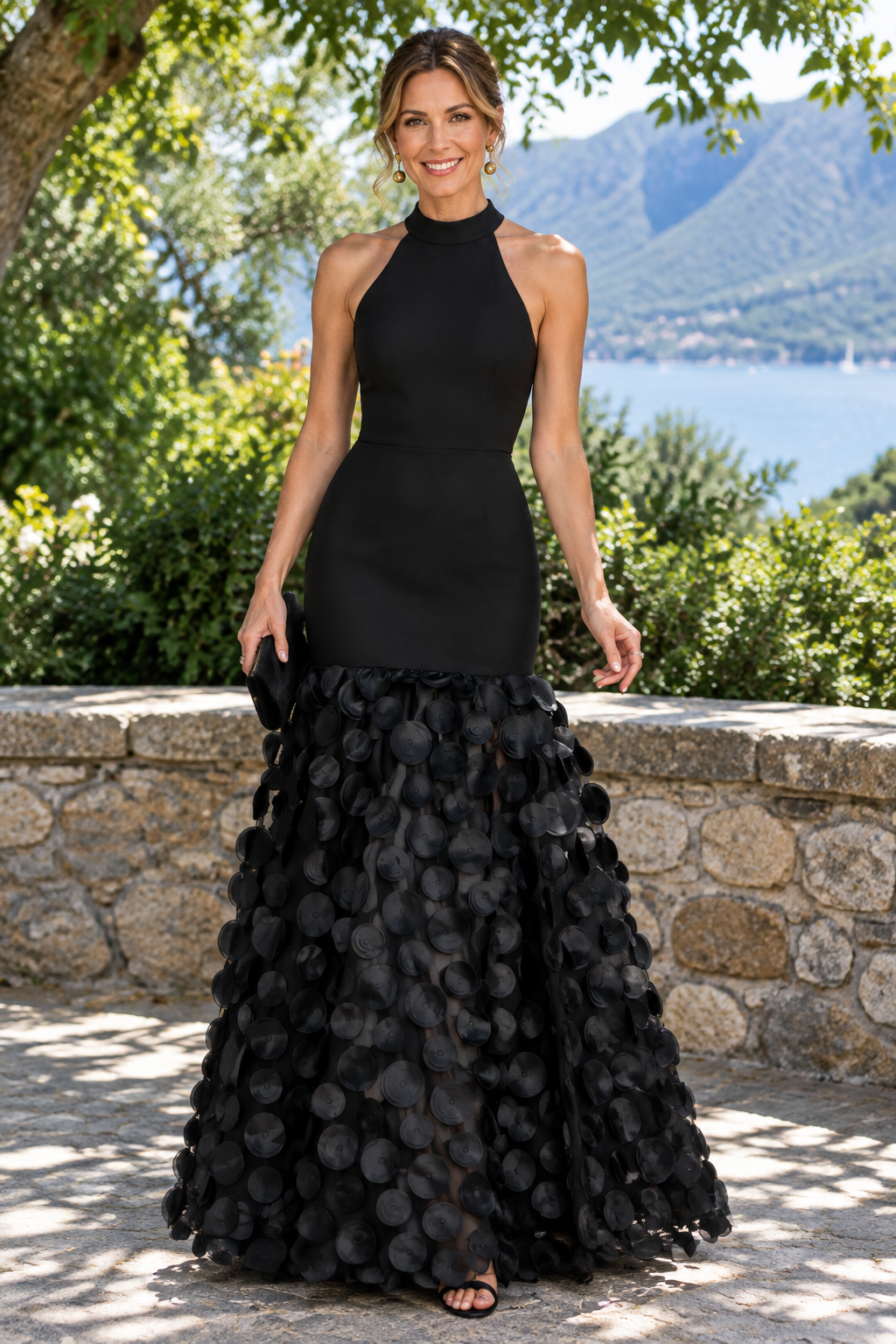 Halter Mermaid Gown with 3D Textured Circle Skirt