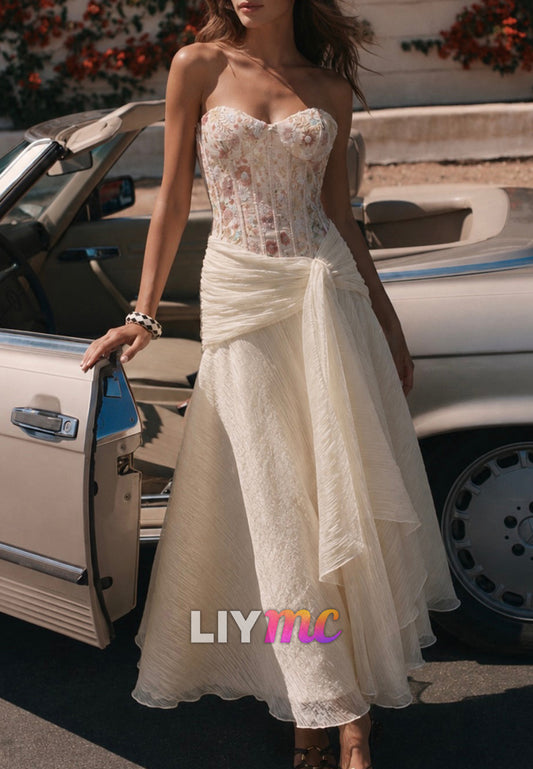 Strapless Floral Corset Chiffon Wedding Dress