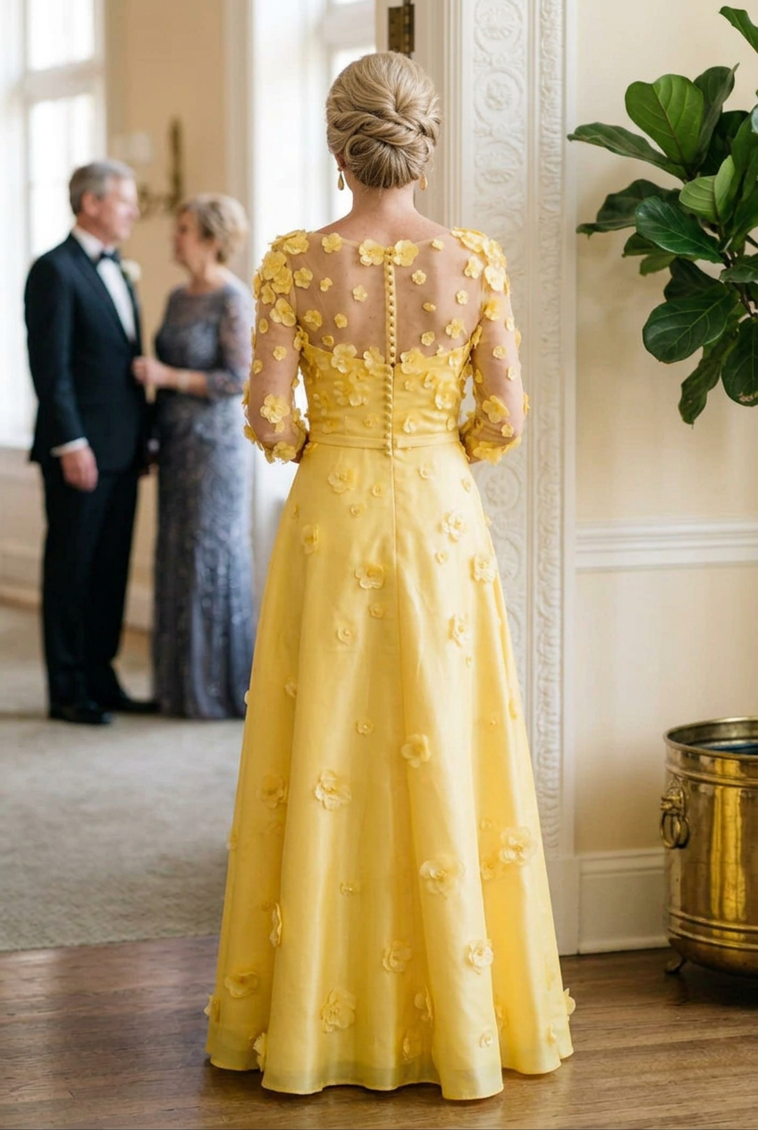 3D Floral Applique A-Line Evening Gown