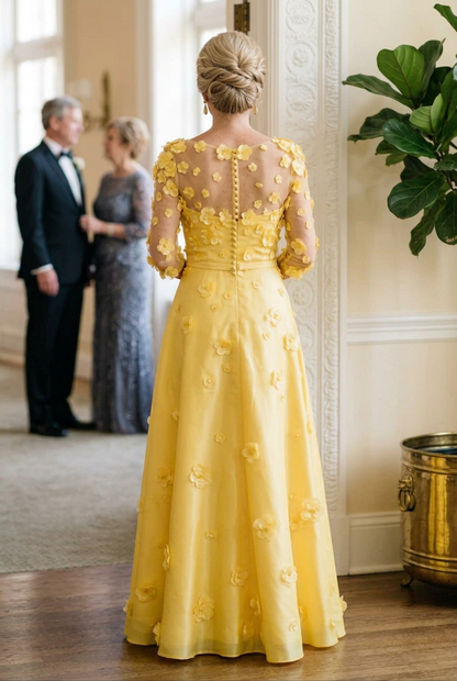 3D Floral Applique A-Line Evening Gown