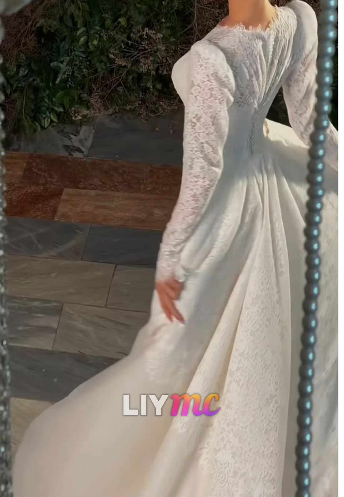 Lace Long Sleeve Wedding Dress with Overskirt