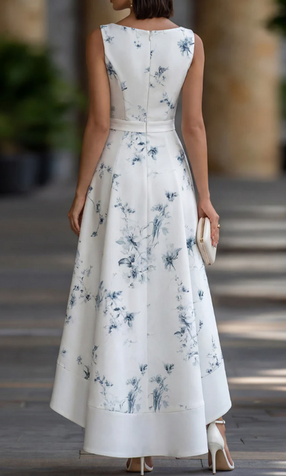 Sleeveless Floral High-Low A-Line Midi Dress