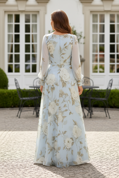Floral Chiffon A-Line Maxi Dress with 3D Flower