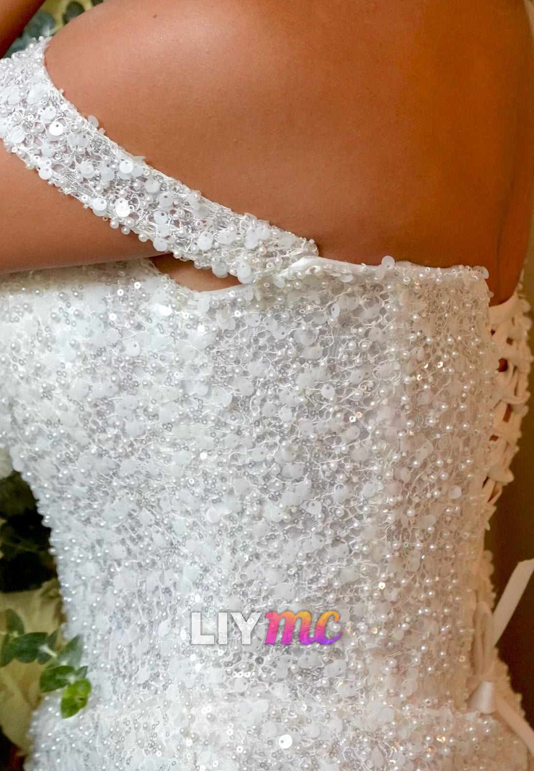 Off-Shoulder Pearl Mini Dress with Fringe