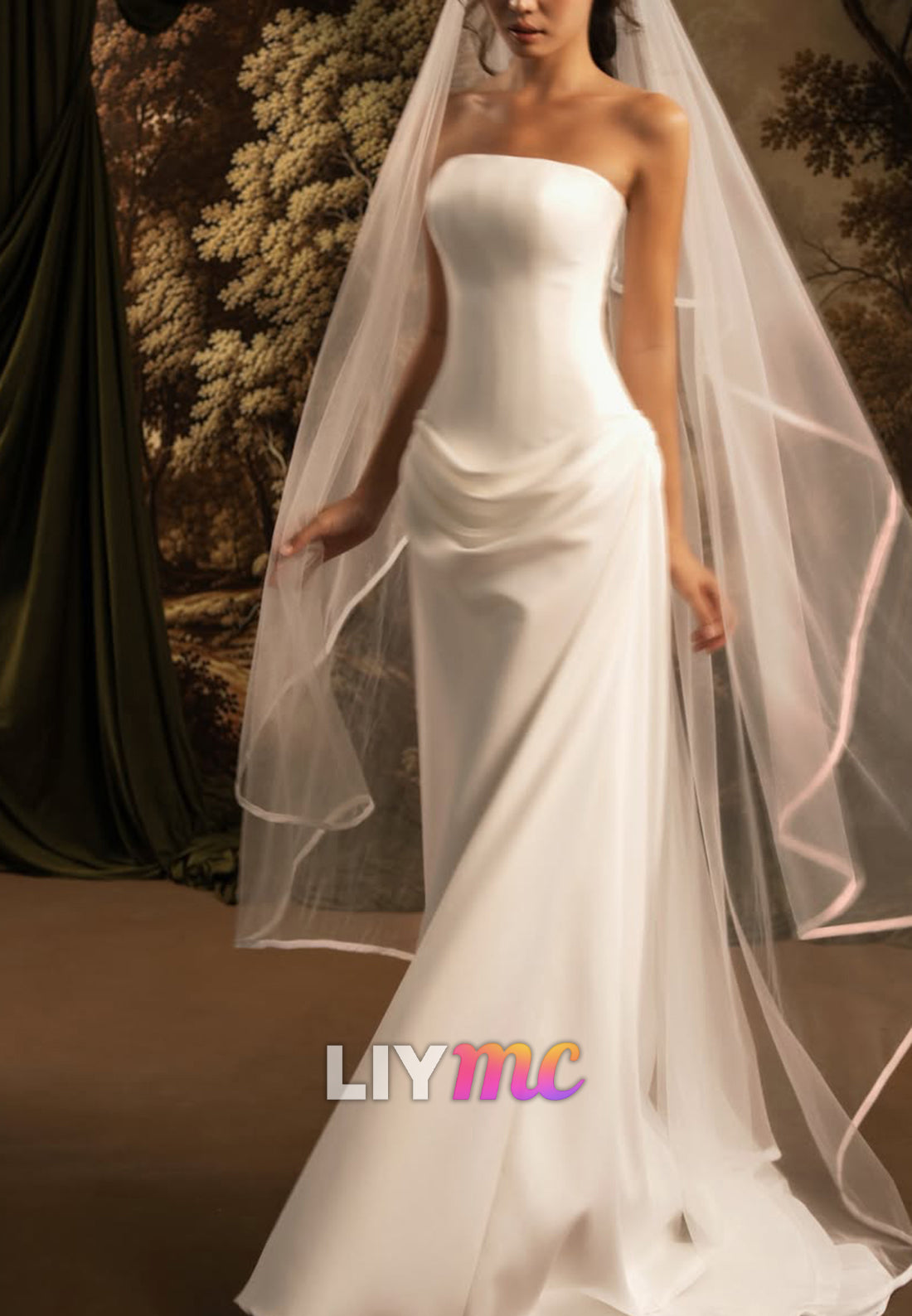 Strapless Corset Wedding Dress with Draped Hip