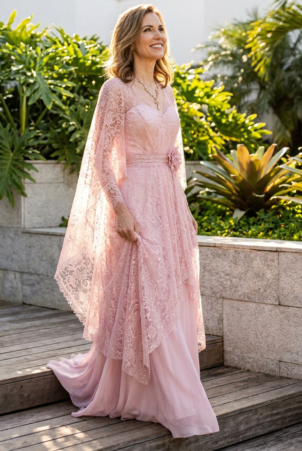Lace Mother of the Bride Gown with Cape Sleeves