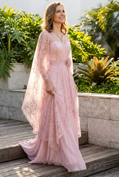 Lace Mother of the Bride Gown with Cape Sleeves