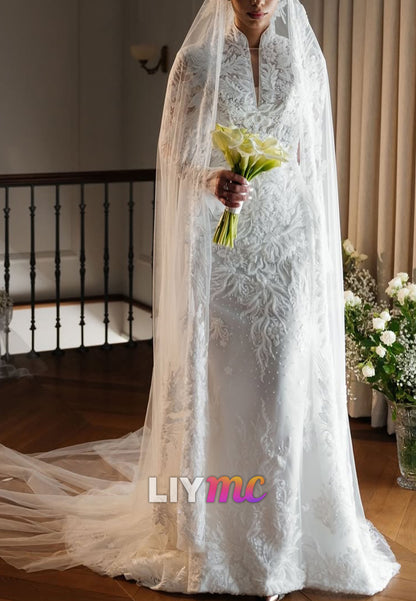 Vintage High Neck Lace Sheath Wedding Dress
