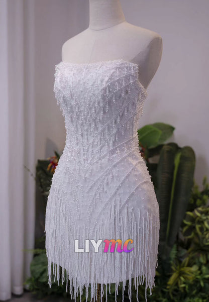 Strapless Beaded Fringe Mini Wedding Dress