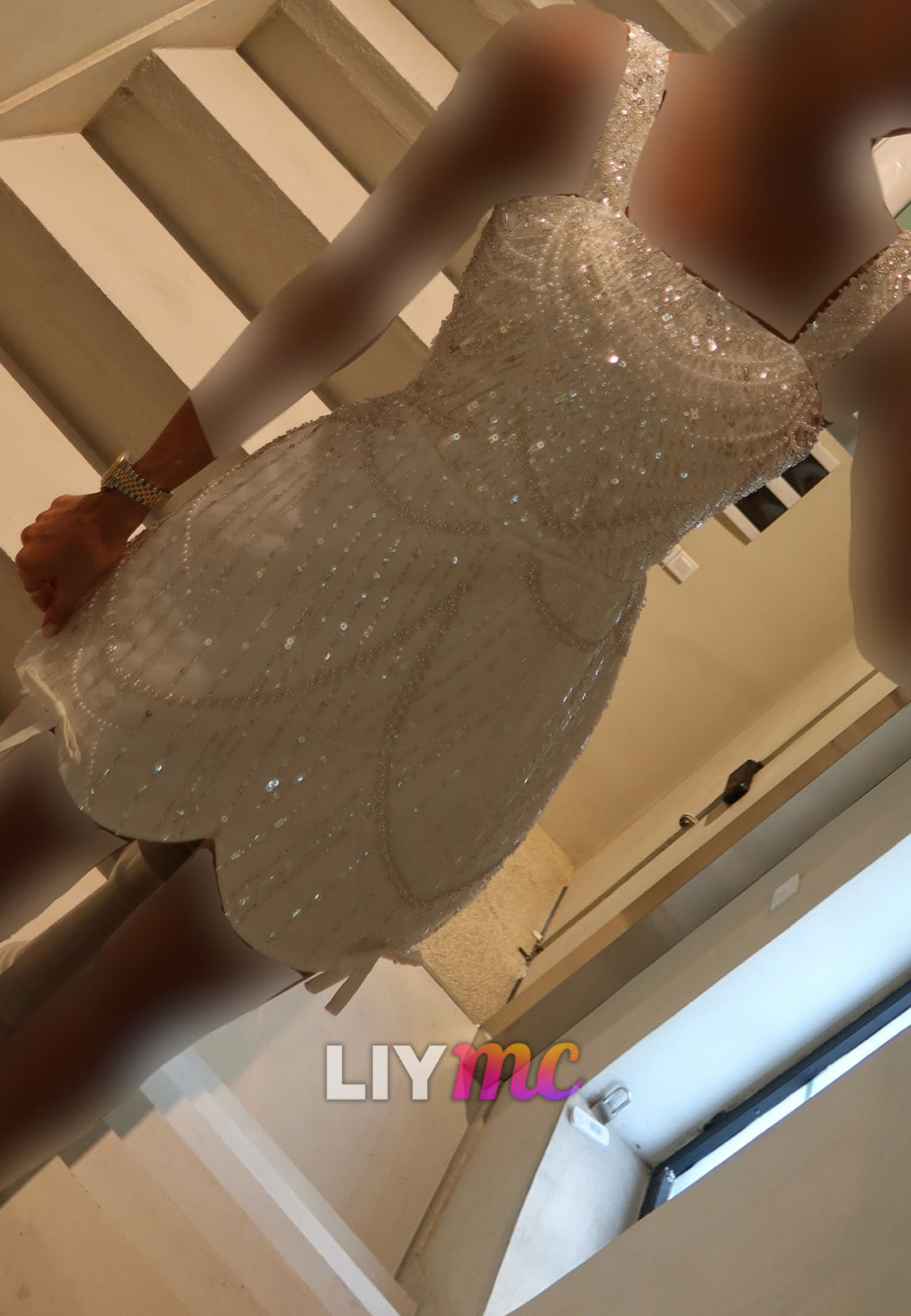 Beaded Sequin Mini Dress with Scalloped Hem