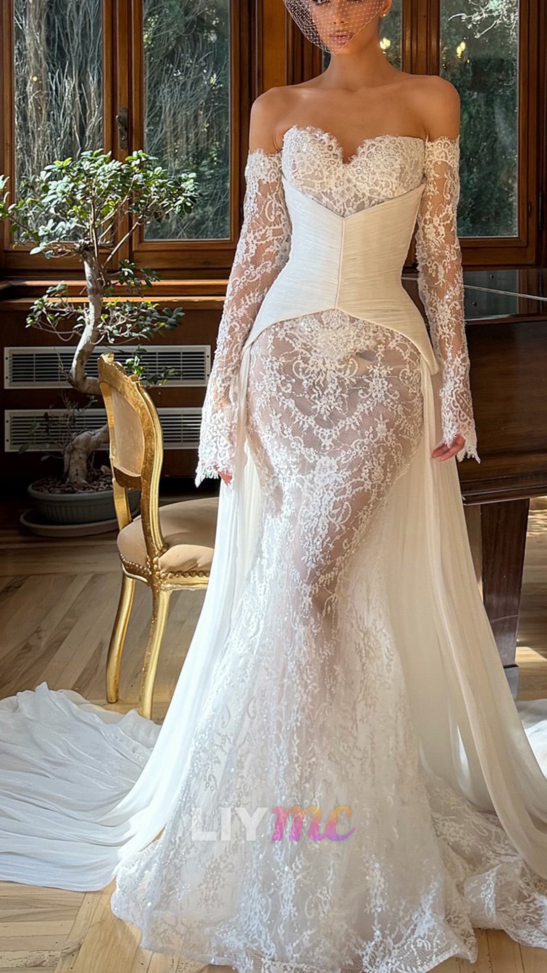 Lace Off-the-Shoulder Mermaid Wedding Dress