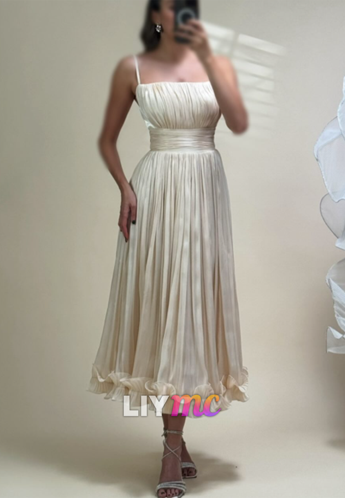 Pleated Midi Dress with Ruffle Hem
